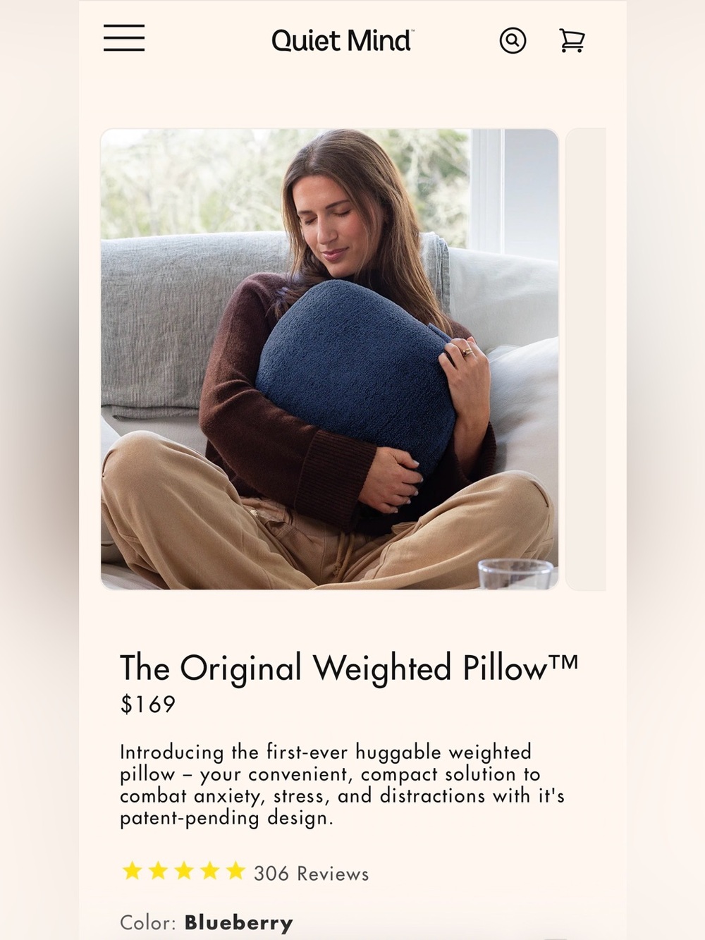 Quiet Mind The Original Weighted Pillow - Blueberry